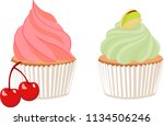 pistachio cupcake and cherry... | Shutterstock .eps vector #1134506246