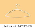 Small photo of Empty plastic hanger isolated on orange background close-up. Potential copy space above and inside clothes hangers. A white clothes hanger is empty without clothes.