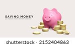 pink piggy bank with stack of... | Shutterstock .eps vector #2152404863