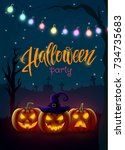 halloween background  pumpkin ... | Shutterstock .eps vector #734735683