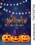 halloween background  pumpkin ... | Shutterstock .eps vector #734735710