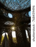 Small photo of MONTREAL, QUEBEC, CANADA-September 14 2017. Internationally renowned land artist Patrick Dougherty has been invited to create monumental art pieces in the Botanical Garden Montreal