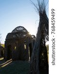 Small photo of MONTREAL, QUEBEC, CANADA-September 14 2017. Internationally renowned land artist Patrick Dougherty has been invited to create monumental art pieces in the Botanical Garden Montreal