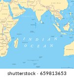 Indian Ocean political map. Countries and borders. World