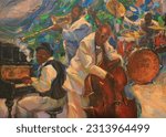 Small photo of painting by the author "Jazz Club New Orleans." oil on canvas, classic old blues themes.