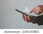 Hand of businessman using the mobile smartphone to access the mobile app for validate password for biometric two steps authentication to unlock security, Business Technology Security Concept.