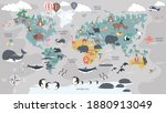 the world map with cartoon... | Shutterstock .eps vector #1880913049