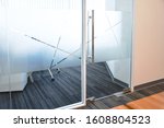 Frosted film glass sticker cut in pattern, Glass Film Design, Privacy in work place, Modern office meeting room or manager room concept. Glass wall idea for interior.