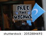 Small photo of LONDON - 05 October 2021: Tens of protesters in the British capital London condemned the Chinese government’s systematic campaign of human rights violations" against Uyghur Muslims in Xinjiang.
