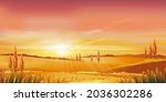 autumn rural landscape in... | Shutterstock .eps vector #2036302286