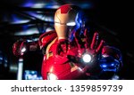 Small photo of AVENGERS STATION, LONDON - FEBRUARY 2019: An Ironman costume on display at Avengers S.T.A.T.I.O.N. in the lead up to the movie Avengers Endgame.