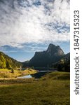 Small photo of Lac du Taney in Chablais Valais with peak of Le Tache