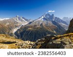 Small photo of Aiguille Le Chardonnet, Glacier d'Argentiere, Aiguille Verte and Aiguille Dru in Chamonix on a beautiful autumn day