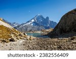 Small photo of Aiguille Verte and Aiguille du Dru behind Lac Blanc in Chamonix