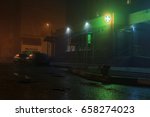 Street With Fog And Green Cross ...