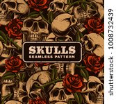 skull with roses seamless... | Shutterstock .eps vector #1008732439