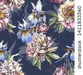 seamless pattern with floral... | Shutterstock . vector #1411833560