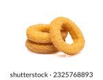 Fried onion rings on white background