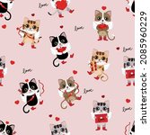 cute cats and red heart... | Shutterstock .eps vector #2085960229