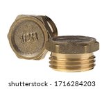 Small photo of Plug or stopgap with pipe thread 1/2", close up of plumbing fixtures on white background