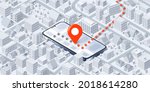 isometric mobile navigator. pin ... | Shutterstock .eps vector #2018614280