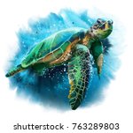 Big Sea Turtle Watercolor...