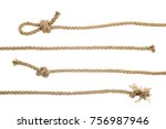 close-up view of brown strong nautical ropes with knots isolated on white 