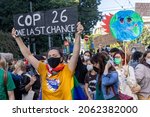 Small photo of Milano, Italy October 1, 2021: Young people display placards during the march that took place during the Pre-COP Event where the ministers prepare UN COP26 climate change conference.