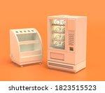 white plastic pastry case and vending machine , pastry cabinet in yellow orange background, flat colors, single color, 3d rendering, restaurant furniture