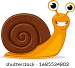 Round shell snail crawls and smiles on a white. Character