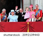 Small photo of Queen Elizabeth Royal Family, Buckingham Palace, London June 2017- Trooping the Colour Prince George William, harry, Prince Philip Kate and Charlotte Balcony for Queen Birthday June 17 2017 London, UK