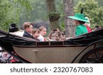 Small photo of London UK - 17 June 2023: Queen Camilla, Kate Princess of Wales, Prince George, Prince Louis princess Charlotte Trooping the colour Royal Family carriage on Mall Buckingham Palace