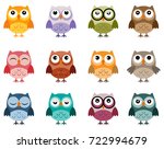 Set Of Owls In  Soft Vintage...