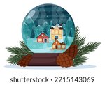 a snow globe with rustic houses ...