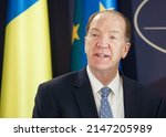Small photo of Bucharest, Romania - April 14, 2022: World Bank President David Malpass during his visit to Romania where he met the highest rank officials