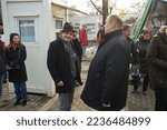 Small photo of Bucharest, Romania - December 10, 2022: Nicusor Dan, Bucharest Mayor and Valer Blidar, ASTRA President, at inauguration day of ASTRA Imperio Metropolitan, Romanian double articulated tram in Bucharest