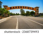 Small photo of Bakersfield welcome sign, a wide arched street sign. Also known as the Bakersfield Neon Arch, it is one of the most recognizable landmarks in Bakersfield, California.