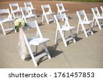 Chairs are set up apart from each other at a Missouri wedding during the Covid 19 Coronavirus pandemic.