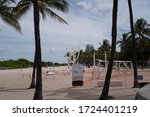 Small photo of MIAMI, USA - MAY 3, 2020: FREE Gym Miami My Equilibria, South Beach. Calisthenics Public Gym. Ocean Drive, by the beach. Florida Public sport. A beach workout at a free gym in the great outdoors