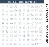 100 cute icons. trendy cute... | Shutterstock .eps vector #1255058773