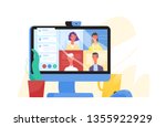 desktop computer with group of... | Shutterstock .eps vector #1355922929