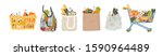 shopping bags and baskets flat... | Shutterstock .eps vector #1590964489