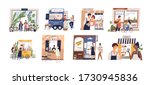 set of happy cartoon diverse... | Shutterstock .eps vector #1730945836