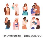 set of cute women and families... | Shutterstock .eps vector #1881300790