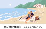 young couple sitting and... | Shutterstock .eps vector #1896701470