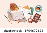 top view of open notebook ... | Shutterstock .eps vector #1904672626