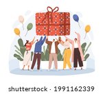 happy people holding big... | Shutterstock .eps vector #1991162339