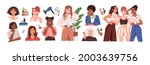 set of woman and girls with... | Shutterstock .eps vector #2003639756