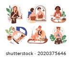 set of woman during everyday... | Shutterstock .eps vector #2020375646