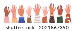 set of hands raised up. group... | Shutterstock .eps vector #2021867390